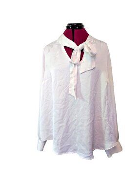 Torrid Studio Bubble Satin Bow Tie Blouse 1X 14/16 Ivory Long Sleeve Secretary